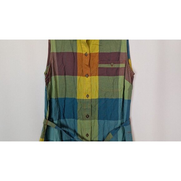 Toad & Co sz M Funday Tie Shirt Dress Organic Cotton Multicolor Checkered Plaid - Picture 5 of 14